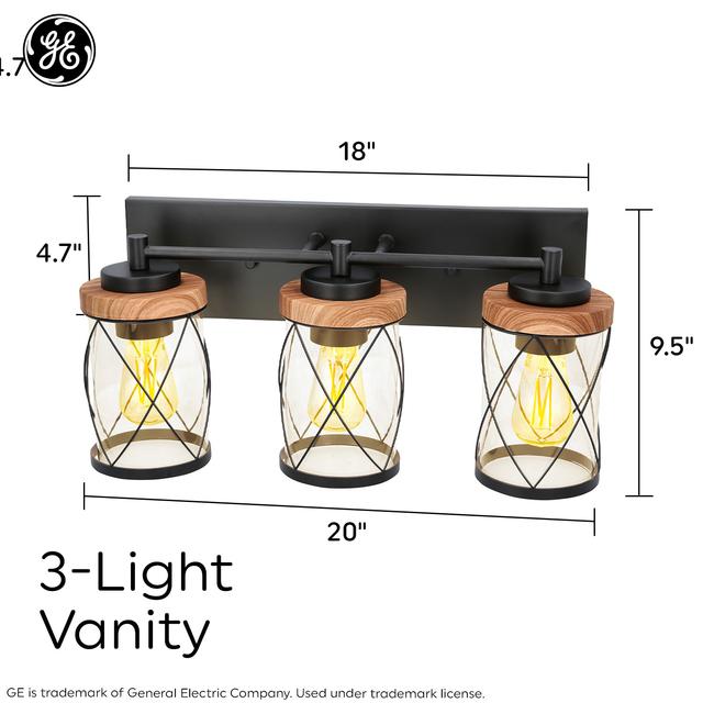 GE 20" 3-Light Vanity Glenwillow Family Farmhouse, Wood tones