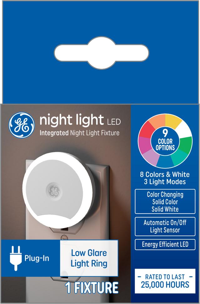 Emballage avant de GE Night Light LED Ring Color-Changing Decorative Plug-in Fixture (1-Pack)
