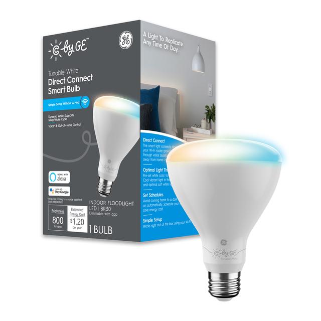 Front package of GE C by GE 65-Watt EQ LED Br30 Tunable White Smart Spotlight Light Bulb (Packaging May Vary)