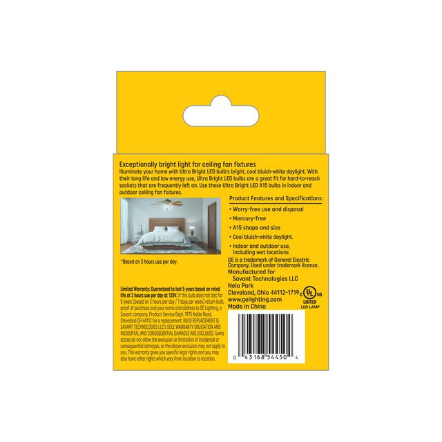 GE Ultra Bright LED 100 Watt Replacement, Daylight, A15 Ceiling Fan Bulbs (2 Pack)