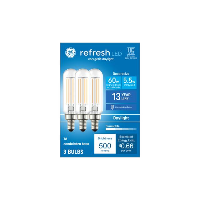 GE Refresh HD LED 60 Watt Replacement, Daylight, T8 Deco - Tubular Bulbs (3 Pack)