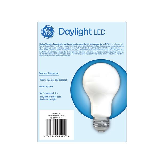 GE Basic LED 60 Watt Replacement, Daylight, A19 General Purpose Bulbs (4 Pack)