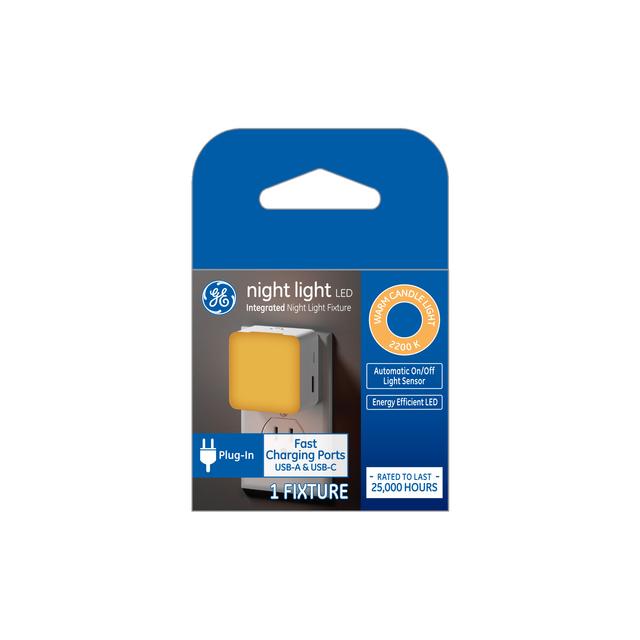 GE Night Light LED Dual USB Warm Candlelight Plug-in Fixture (1-Pack)