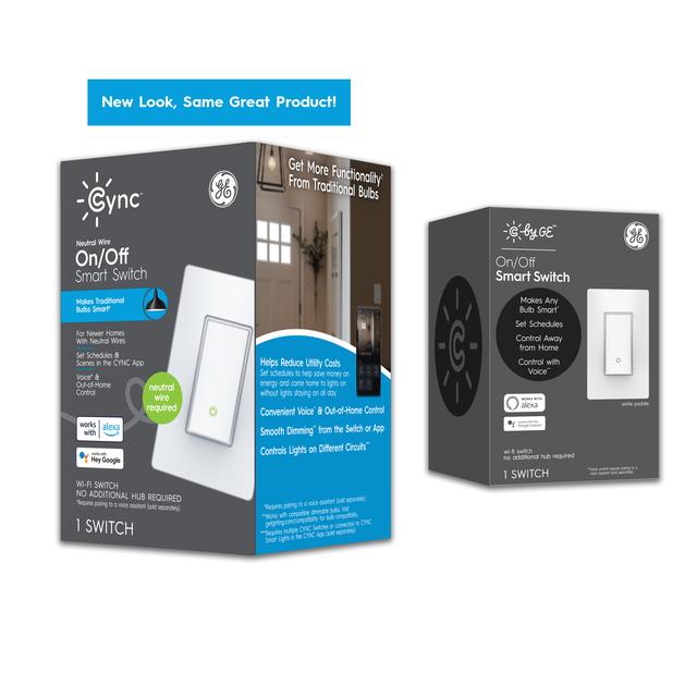Product Image of GE C by GE Smart Switch, Neutral Wire Required, On-Off Paddle Style with Bluetooth and 2.4 GHz  WiFi, Alexa and Google Home Compatible without a Hub (Packaging May Vary)
