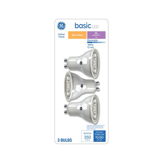 GE Basic LED 35 Watt Replacement, Warm White, MR16 Indoor Floodlight Bulbs (3 Pack)