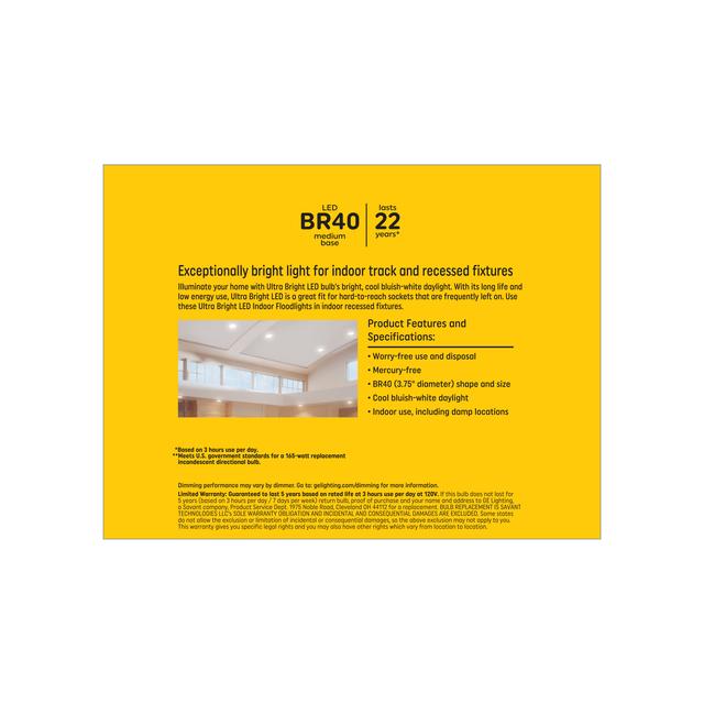 GE Ultra Bright LED 165 Watt Replacement, Daylight, BR40 Indoor Floodlight Bulbs (2 Pack)