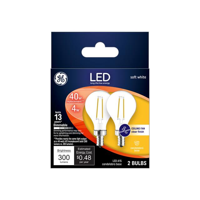 GE Classic LED 40 Watt Replacement, Soft White, A15 Ceiling Fan Bulbs (2 Pack)