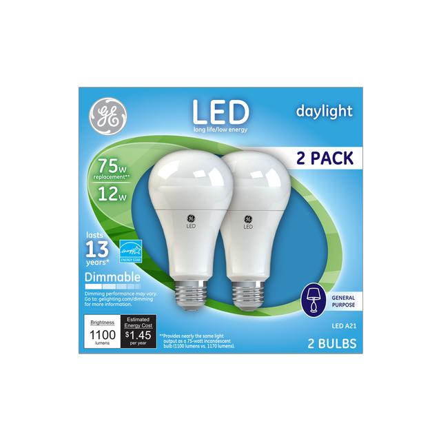 Ge 75w Replacement Daylight Dimmable Led Light Bulb General Purpose A21 2 Pack