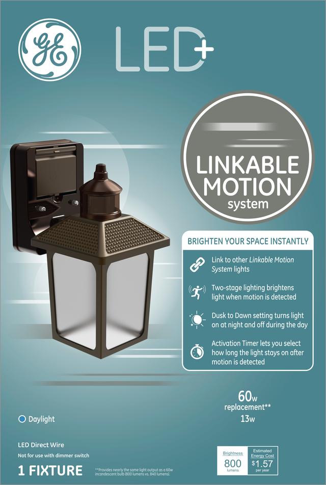 GE LED+ Motion Fixture LED Coach Light, Daylight, 13 Watts (1 Pack)