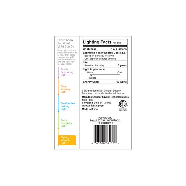 GE Basic LED 100 Watt Replacement, Soft White, A19 General Purpose Bulbs (2 Pack)