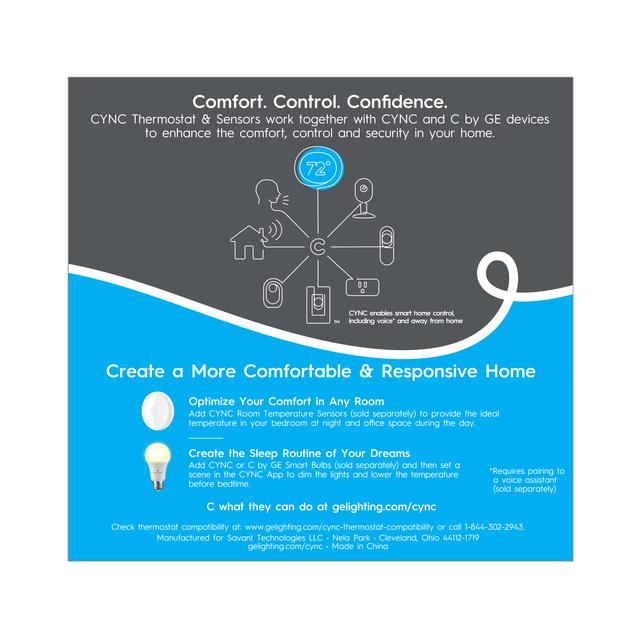 Ensemble arrière du thermostat intelligent CYNC Thermostat Wi-Fi (1 ), programmable, Bluetooth / Wi-Fi activé, fonctionne avec , Alexa Google Assistant sans concentrateur, blanc