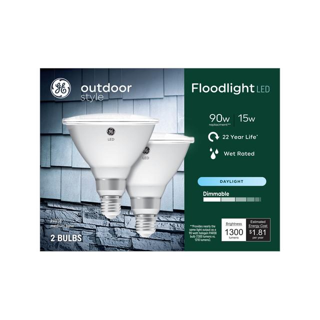 GE Outdoor Style LED 90 Watt Replacement,Daylight, PAR38 Outdoor Floodlight Bulbs (2 Pack)