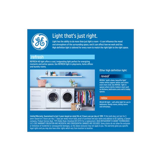 Back package of GE Daylight 40W Replacement LED General Purpose A19 Light Bulbs (2-Pack)