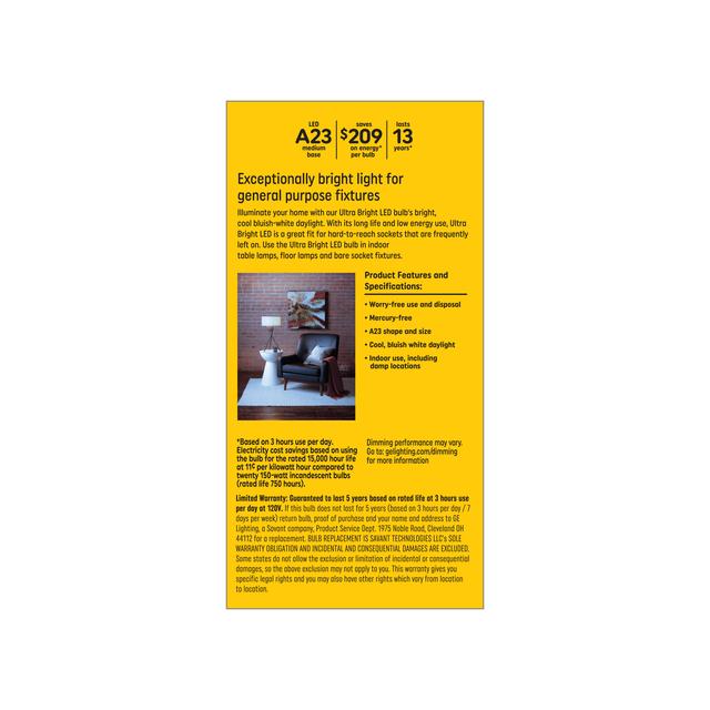 GE Ultra Bright LED 150 Watt Replacement, Daylight, A23 General Purpose Bulb (1 Pack)