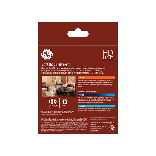 GE Relax HD LED 60 Watt Replacement, Soft White, B11 Deco - Candle Bulbs (3 Pack)