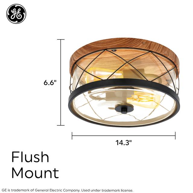 GE 14.3" 2-Light Flushmount Glenwillow Family Farmhouse, Wood tones