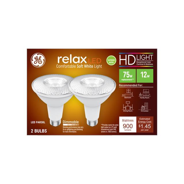 GE Relax HD LED 75 Watt Replacement, Soft White, PAR30L Outdoor Floodlight Bulbs (2 Pack)