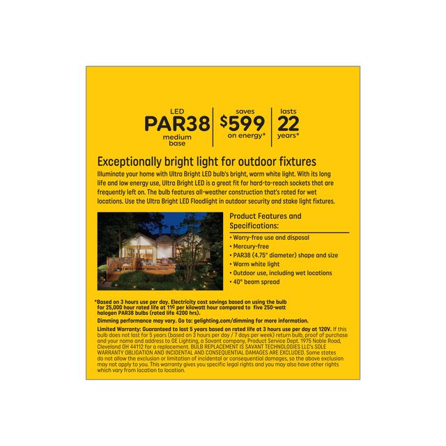 GE Ultra Bright LED 250 Watt Replacement, Warm White, PAR38 Outdoor Floodlight Bulbs (1 Pack)