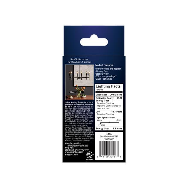 GE Classic LED 25 Watt Replacement, Soft White, CA11 Deco - Candle Bulbs (2 Pack)