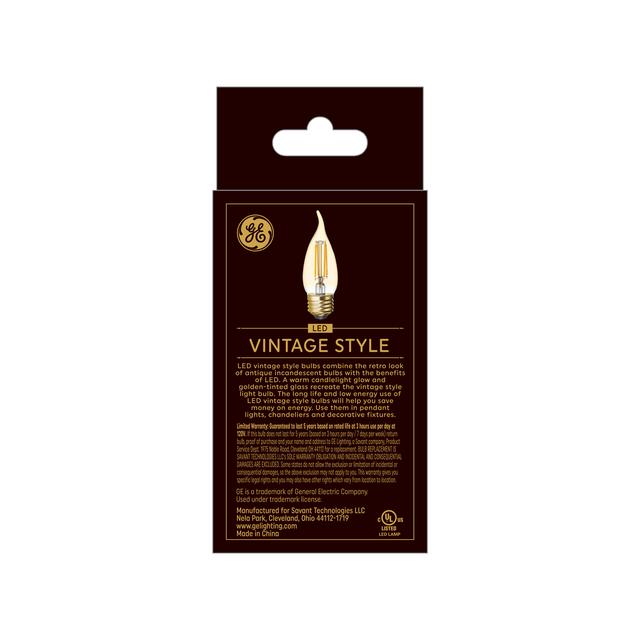 GE Vintage LED 60 Watt Replacement, Candlelight, CA11 Deco - Candle Bulbs (2 Pack)