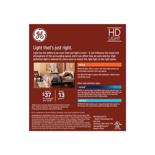 GE Relax HD LED 25 Watt Replacement, Soft White, CA11 Deco - Candle Bulbs (3 Pack)