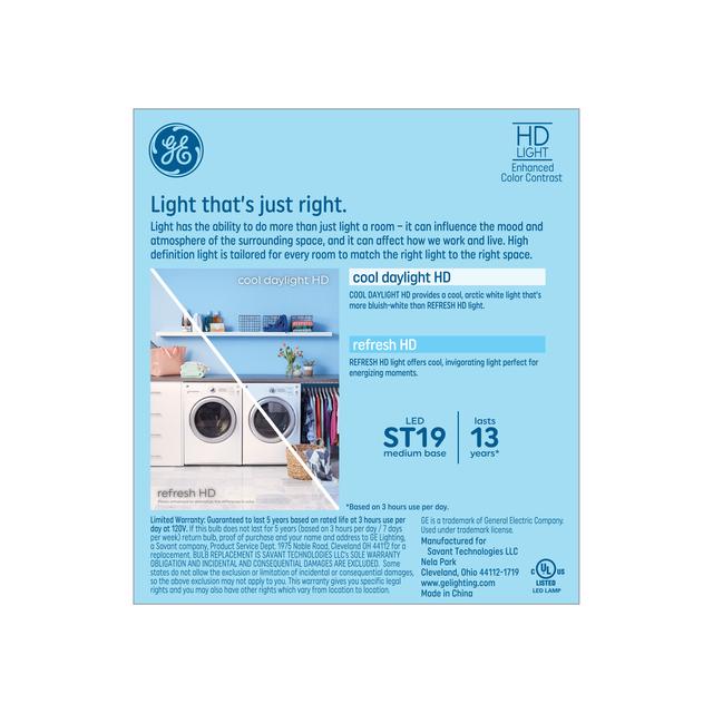 GE Refresh HD LED 60 Watt Replacement, Cool Daylight, ST19 Edison Bulbs (2 Pack)