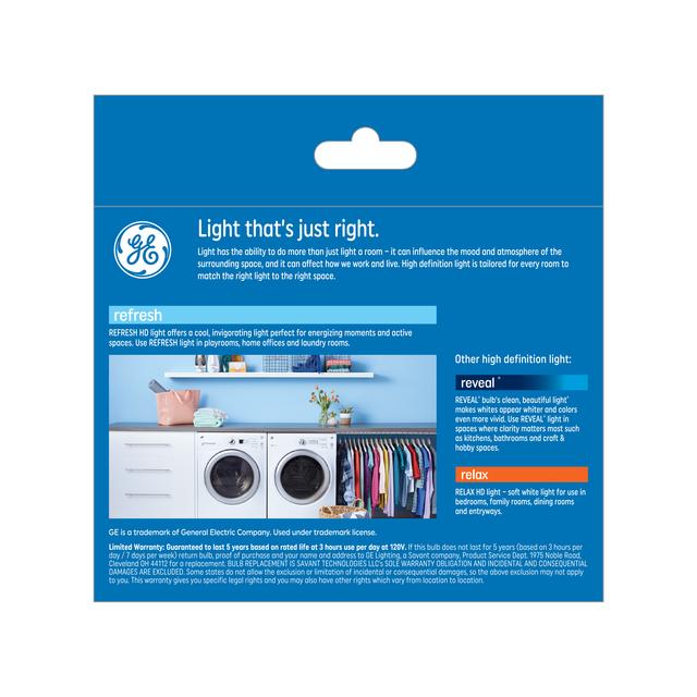 GE Refresh HD LED 60 Watt Replacement, Daylight, G25 Vanity - Globe Bulbs (2 Pack)