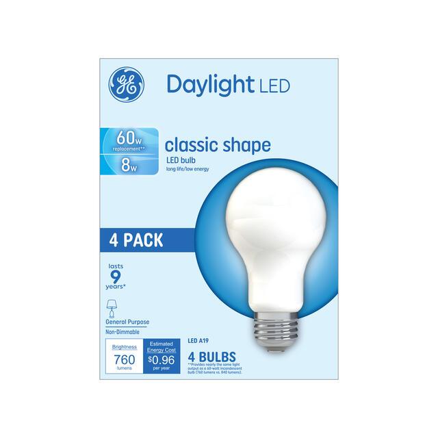 GE Basic LED 60 Watt Replacement, Daylight, A19 General Purpose Bulbs (4 Pack)