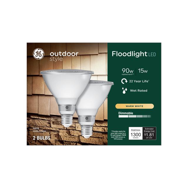 GE Outdoor Style LED 90 Watt Replacement,Warm White, PAR38 Outdoor Floodlight Bulbs (2 Pack)