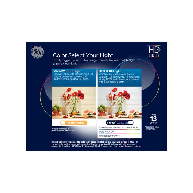 GE Reveal HD+ LED 60 Watt Replacement, Reveal, G25 Vanity - Globe Bulbs (2 Pack)