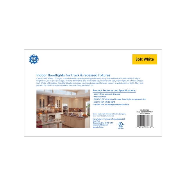 GE Classic LED 65 Watt Replacement, Soft White, BR30 Indoor Floodlight Bulbs (3 Pack)