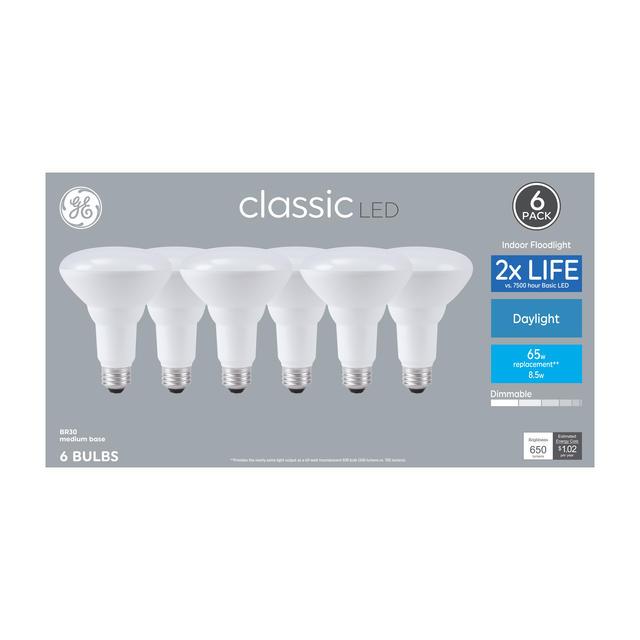 GE Classic LED 65 Watt Replacement, Daylight, BR30 Indoor Floodlight Bulbs (6 Pack)