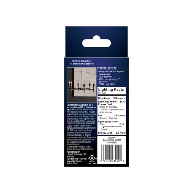 GE Classic LED 40 Watt Replacement, Soft White, CA11 Deco - Candle Bulbs (2 Pack)
