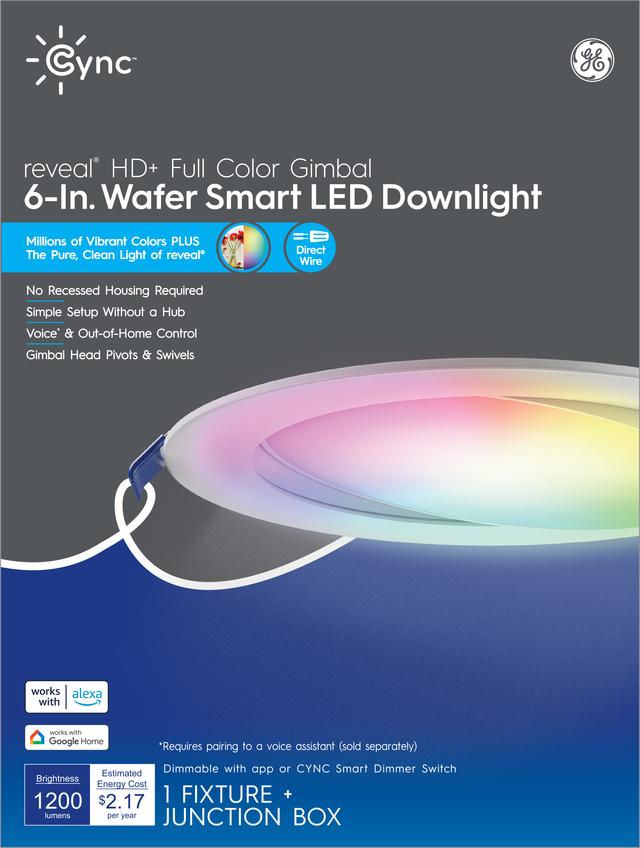 GE CYNC reveal HD+ Full Color Gimbal Smart LED Wafer, 6-Inch, Works with Amazon Alexa and Google Assistant, Bluetooth and Wi-Fi Enabled (1 Pack)