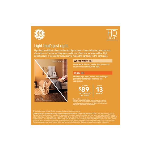 GE Relax HD LED 60 Watt Replacement, Warm White, ST19 Edison Bulbs (2 Pack)