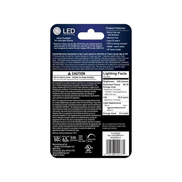 GE Classic LED 50 Watt Replacement, Warm White, MR16 Indoor Floodlight Bulb (1 Pack)