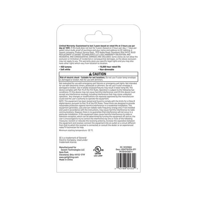 GE Specialty LED 40 Watt Replacement, Soft White, T10 Specialty Bulb (1 Pack)