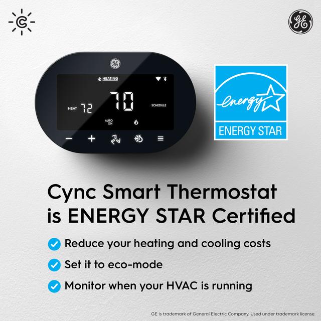 GE Lighting CYNC Smart Thermostat, ENERGY STAR Certified, Programmable Wi-Fi Thermostat, Works with Alexa and Google Home (1 Pack)