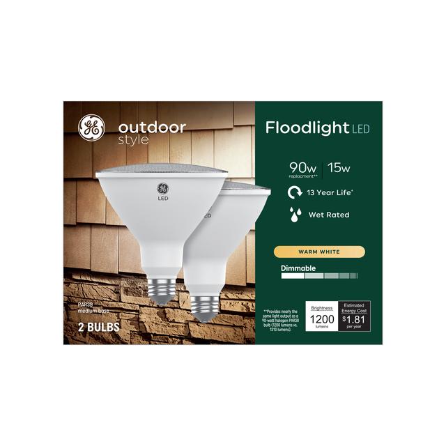 GE Outdoor Style LED 90 Watt Replacement,Warm White, PAR38 Outdoor Floodlight Bulbs (2 Pack)