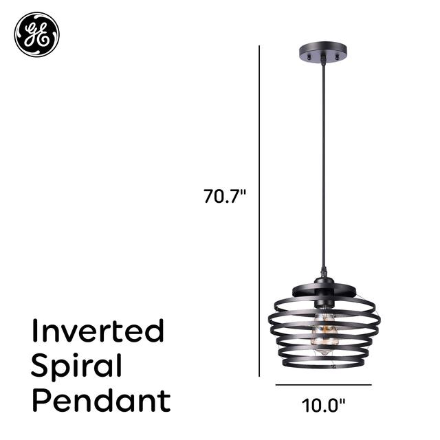 GE Industrial Inverted Spiral Pendant Light Fixture, Matte Black, 72inches