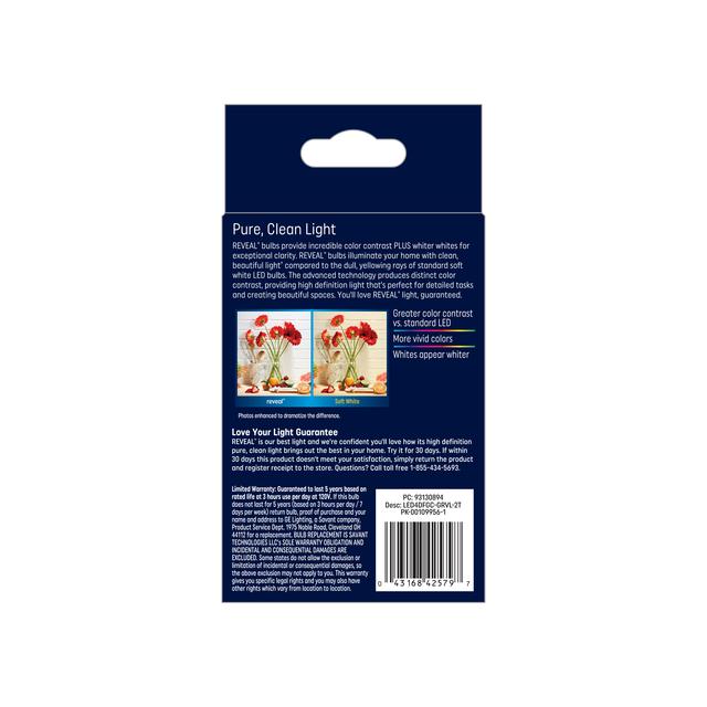 GE Reveal HD+ LED 40 Watt Replacement, Reveal, G16.5 Vanity - Globe Bulbs (2 Pack)