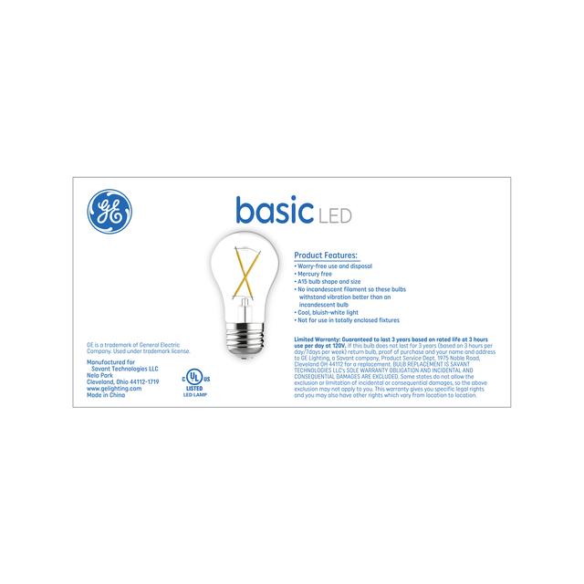 GE Basic LED 40 Watt Replacement, Daylight, A15 Ceiling Fan Bulbs (4 Pack)