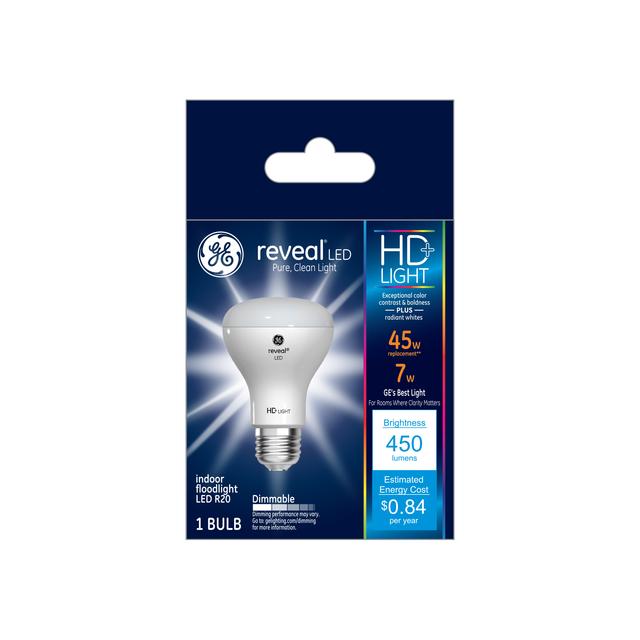GE Reveal HD+ 45 Remplacement des watts LED, Reveal R20 , Pack d’ampoules pour projecteurs d’intérieur (1 )