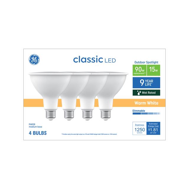 GE Classic LED 90 Watt Replacement, Warm White, PAR38 Outdoor Spotlight Bulbs (4 Pack)