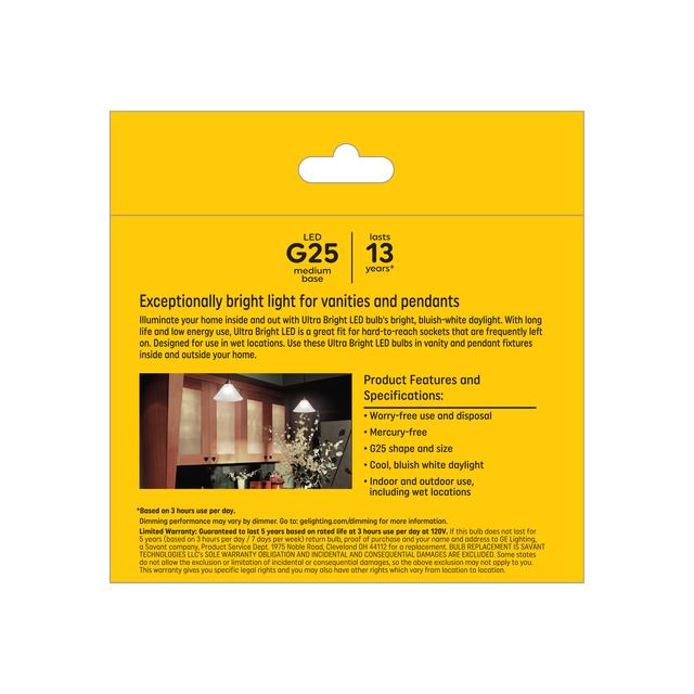GE Ultra Bright LED 100 Watt Replacement, Daylight, G25 Vanity - Globe Bulbs (2 Pack)