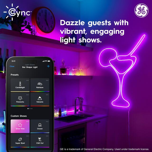 GE Cync Dynamic Effects Smart LED Shapeable Light, Color Changing Light Strip, 2.4GHz Wi-Fi Enabled, Works with Alexa and Google Home, 10ft + Power Supply