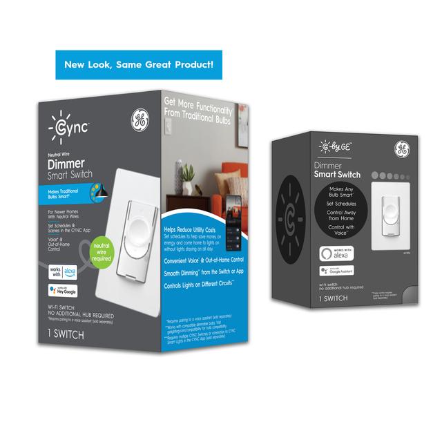 Product Image of GE C by GE Dimmer Smart Switch, Neutral Wire Required, Bluetooth and 2.4 GHz WiFi, Alexa and Google Home Compatible without a Hub (Packaging May Vary)