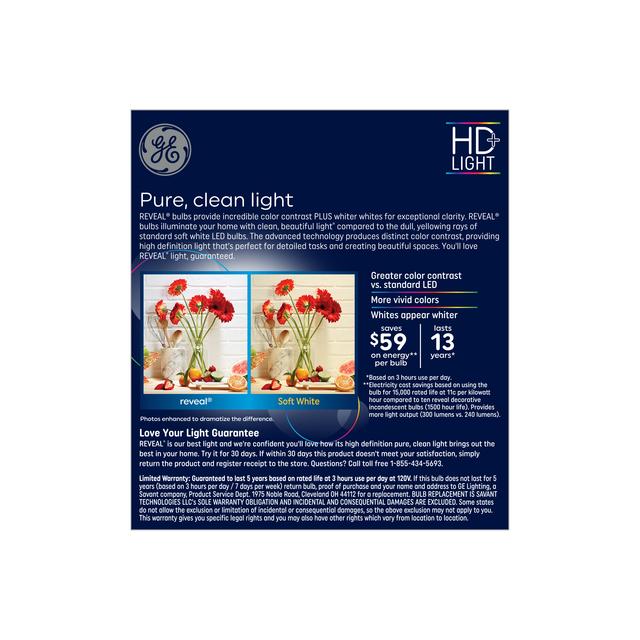 GE Reveal HD+ LED 40 Watt Replacement, Reveal, ST19 Edison Bulbs (2 Pack)