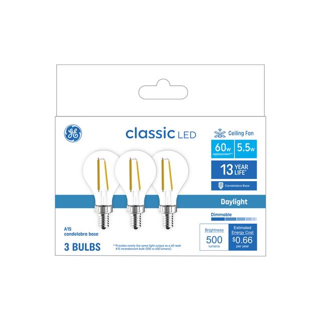 GE Classic LED 60 Watt Replacement, Daylight, A15 Ceiling Fan Bulbs (3 Pack)