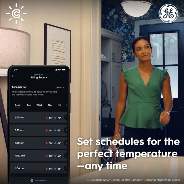 GE Lighting CYNC Smart Thermostat, ENERGY STAR Certified, Programmable Wi-Fi Thermostat, Works with Alexa and Google Home (1 Pack)
